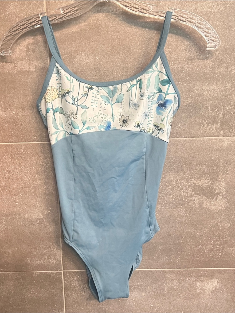 Girls Light Blue Floral-Accent Dance Leotard